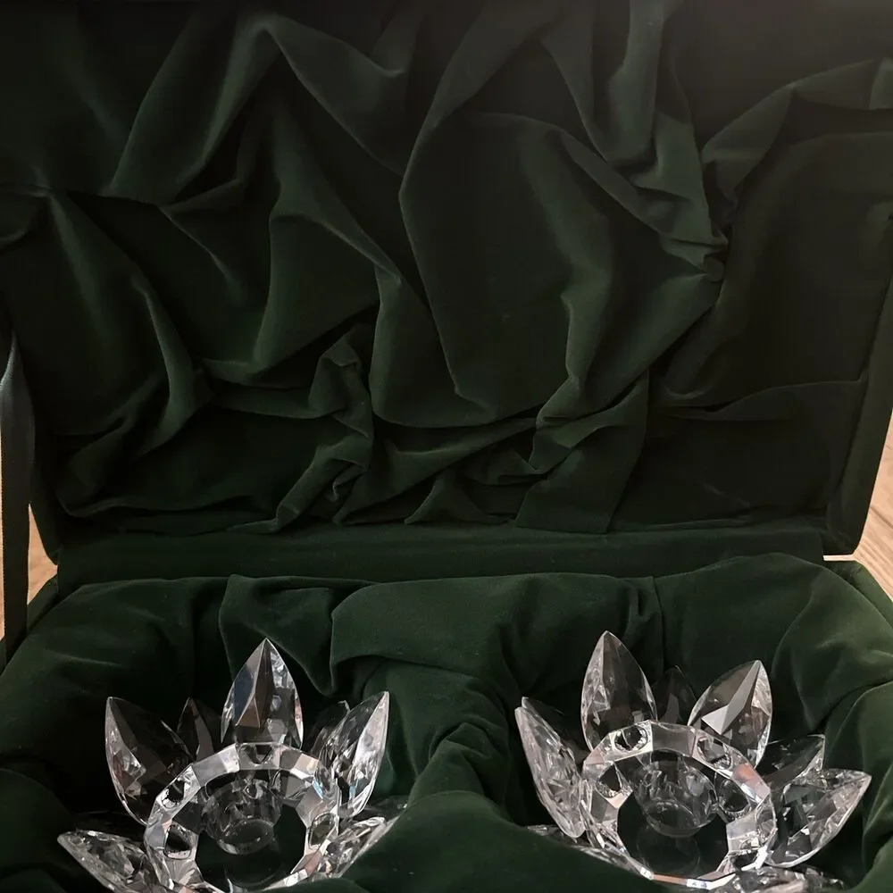 Smith‎ Hawken Crystal Lotus Flower Candle Holders Set In Velvet Box Luxury